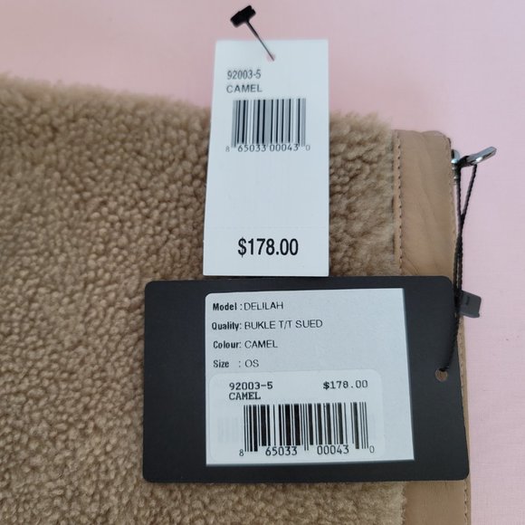 VIAVENETO Delilah Curly Lambskin Shearling Large Pouch/Wristlet- Camel color - Picture 15 of 16